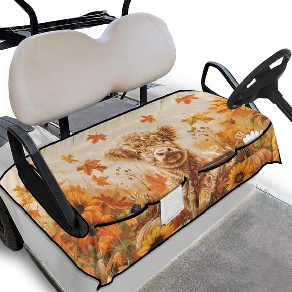 Whosucclay Calf Pumpkin Pattern Golf Cart Seat Cover, Breathable 4 Storage Pockets Anti-Slip Golf Cart Seat Towel Blanket for EZGO Club Car Yamaha, 52.36" x 32.28"