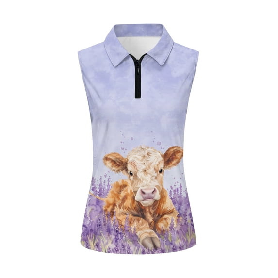 Whosucclay Calf in Lavender Field Women's Sleeveless Golf Shirts for Ladies, Fashion Elastic Womens Golf Shirt for Tennis Outdoor XS - 2XL