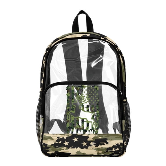Whosucclay Camouflage with Deer Pattern 17 Inch Clear Backpack, Adjustable Straps Transparent Clear Backpack, Large Capacity School Bag for Preschool Middle School
