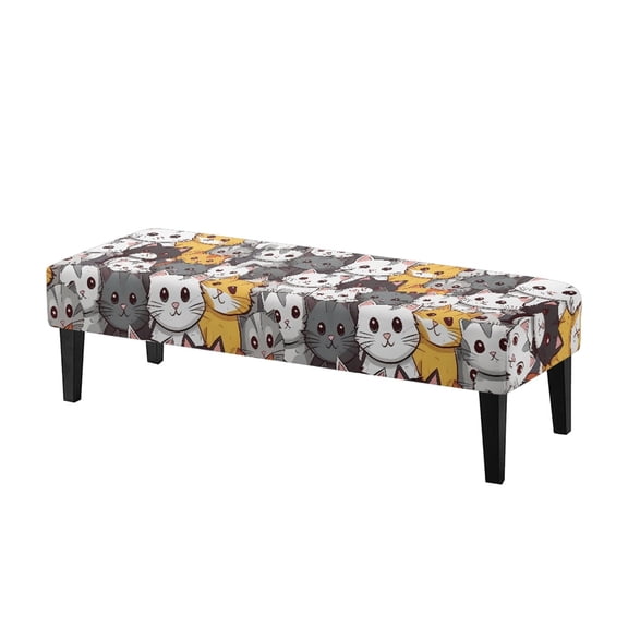 Whosucclay Cartoon Cat Print Stretch Dining Bench Cover, Water Resistant Bench Slipcover, Removable Bench Seat Protector, Rectangle Bench Covers for Bedroom, Living Room, Kitchen