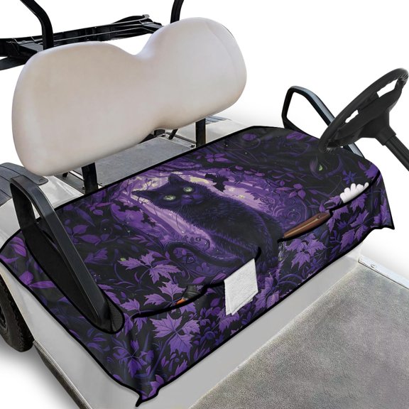 Whosucclay Cat and Bat Pattern Elastic Golf Cart Seat Protector, Easy to Install Foldable Golfcart Cushion Cover for EZGO Yamaha Club Car, 52.36 x 32.28 inch