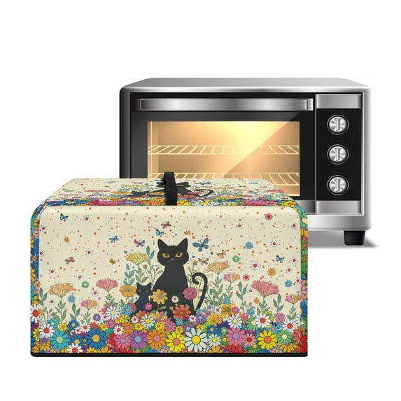 Whosucclay Cat Butterfly Daisy Print Microwave Oven Dust Cover Toaster Oven Cover Oil-Proof Small Appliance Dust Covers Suitable for Most Microwave Ovens 20.9" x 15.7" x 12.4"inches-L