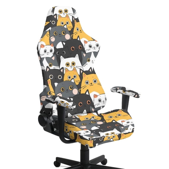 Whosucclay Cat Print Gaming Chair Covers Slipcovers Washable, 4 Pieces Stretchable Elastic Computer Reclining Gaming Chair Seat Cover with Armrest Cover