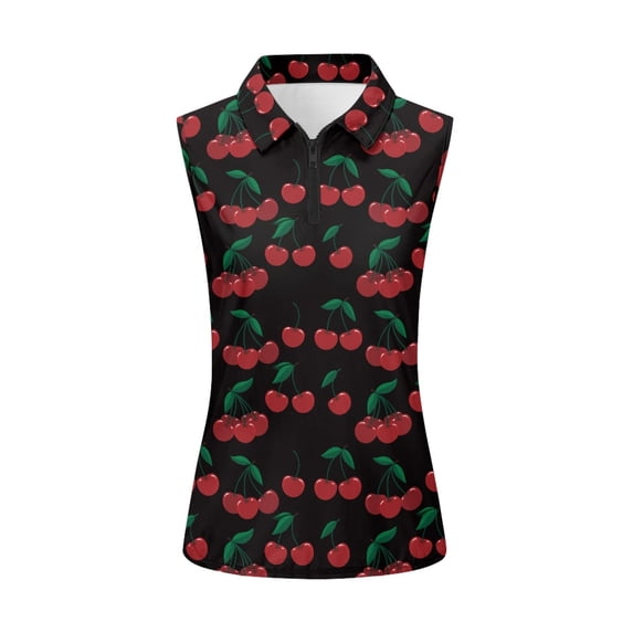 Whosucclay Cherries Women's Sleeveless Golf Shirts Sleeveless Golf Tennis Shirts for Womens, Quick Dry Comfortable for Outdoor Sports Fitness Exercise