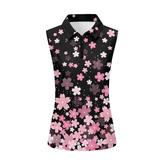 Whosucclay Cherry Blossom Athletic Tops for Women, Stretchy Ladies Golf Shirt Casual Sleeveless Womens Golf Shirt