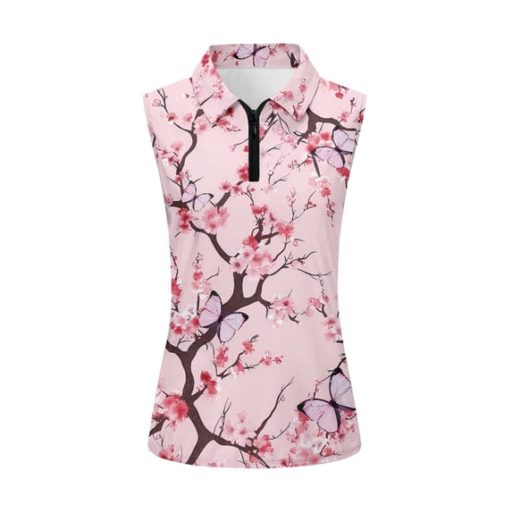 Whosucclay Cherry Blossom Butterfly Print Golf Shirts for Women, Comfortable Stretchy Golf Athletic Shirt for Sport Outdoor XS - 2XL