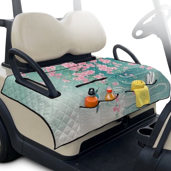 Whosucclay Cherry Blossom Hummingbird Print Club Car Seat Covers, 4 Pockets Quilted Golf Cart Seat Covers for EZGO 2-Person Seat Carts Portable