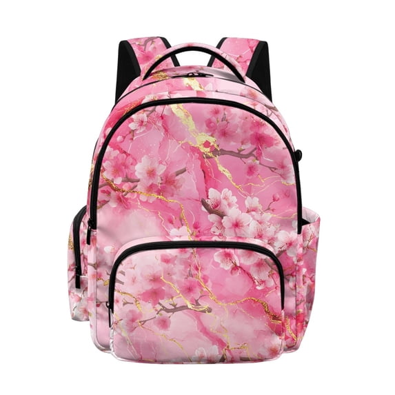Whosucclay Cherry Blossom Marble Design 17 Inch Primary School Backpacks, Kids Backpack for Boys Girls, Multi Storage Pockets Stylish Bookbag for High School