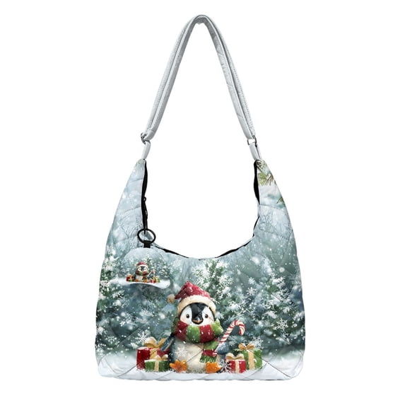 Whosucclay Christmas Penguin Women's Quilted Hobo Bag, Soft Lightweight ...