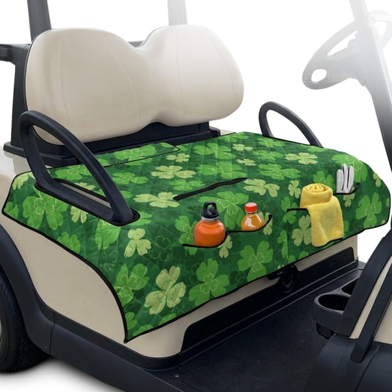 Whosucclay Clover Decoration Foldable Golf Cart Seat Covers, 51.18 x 30.3 inches Travel-friendly Golf Cart Seat Towel with Quick Dry 4 Pockets