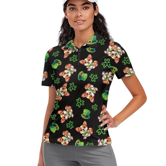Whosucclay Clover Lucky Hat Design Golf Tops for Sport Tennis, Soft Polyester Polo Shirts Breathable Lightweight Tennis Shirts Size Medium
