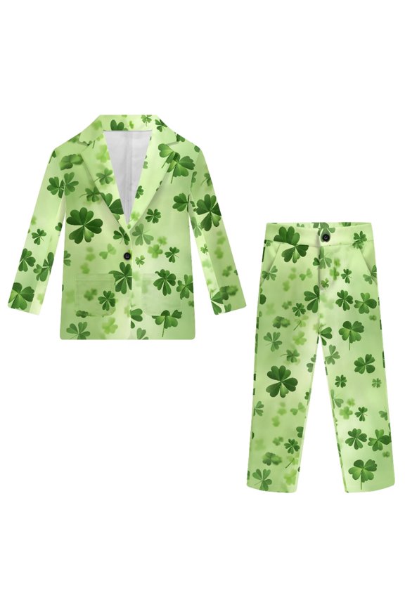 Clover Pattern Boys Suit, Polyester Boys Suit Set for Wedding Graduation School, Elastic Waist Elastic Adjustable Waist Adjustable Elastic Waist