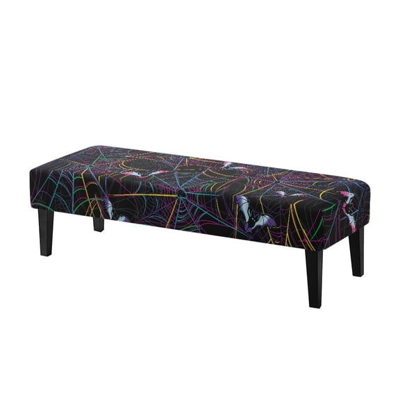 Whosucclay Colorful Bat Spider Web Print Stretch Rectangle Dining Bench Cover - Anti-Dust Removable Bench Slipcover Machine Washable Seat Cushion Protector for Bedroom, Kitchen, Hotel, Banquet