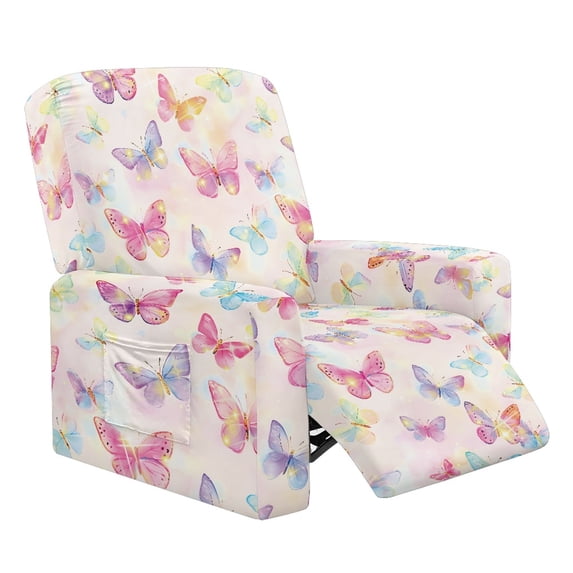 Whosucclay Colorful Butterfly Star Print Recliner Cover 4-Pieces Reclining Covers with Pocket Stretch Recliner Chair Covers with Elastic Band Washable Furniture Protector for Pets, Kids