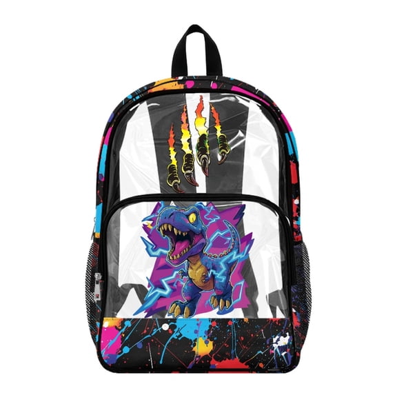 Whosucclay Colorful Dinosaur Clear Backpack for Boys Girls, 17 Inch Transparent Bookbag Kindergarten Elementary with Large Capacity Lightweight