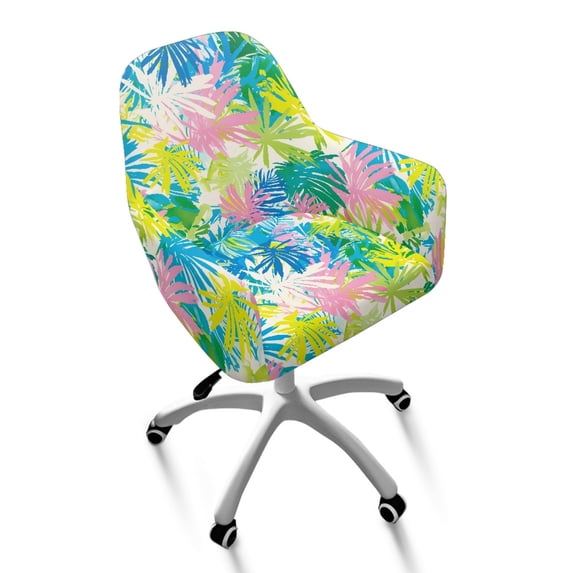 Whosucclay Colorful Palm Leaves Print Curved Back Chair Slipcover Thick Kitchen Chair Cover Elastic Swivel Armchair Cover Protector Bar Stools Covers for Kitchen Party Banquet Decor