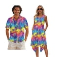 thumbnail image 1 of Whosucclay Colorful Palm Tree Print Matching Hawaiian Outfits for Couples Shirt and Dress Mens Shorts Sleeve Graphic Shirts and Wommens Summer Sleeveless Midi Dress with Pockets, M, 1 of 7