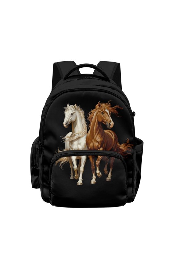 Cool Horse Kids School Bag Side Pockets Large Capacity Bookbag with Multi-Pockets, Adjustable Straps Satchel High School Rucksack for Boys Girls