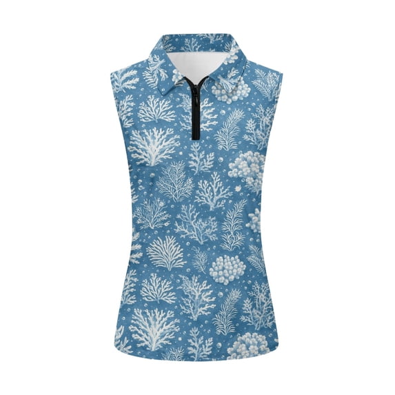 Whosucclay Coral Reef Print Womens Sleeveless Golf Shirts for Female, Elastic Casual Breathable Golf Shirts for Women for Outdoor Sports Tennis Athletic Running