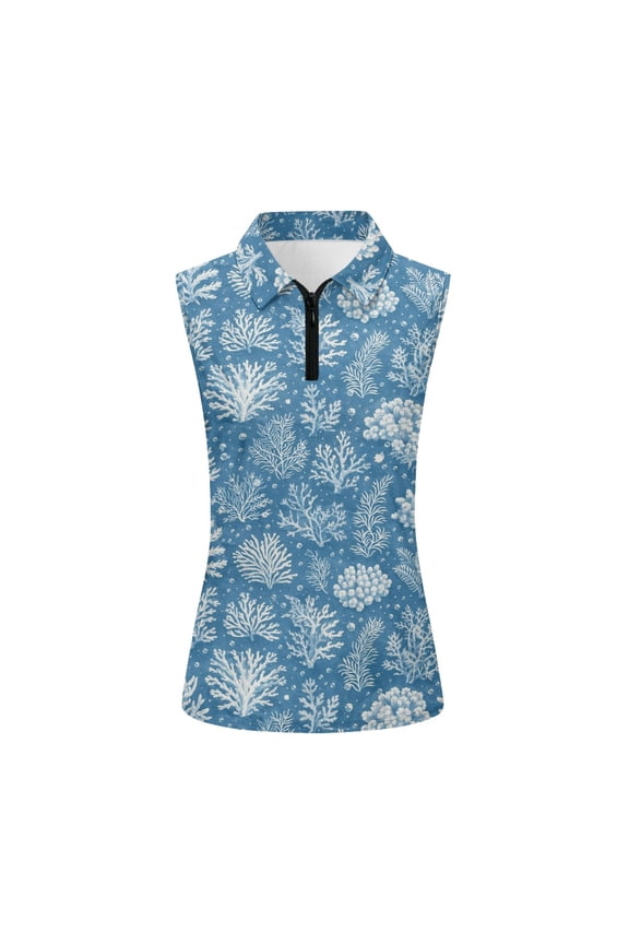 Coral Reef Print Womens Sleeveless Golf Shirts for Female, Elastic Casual Breathable Golf Shirts for Women for Outdoor Sports Tennis Athletic Running