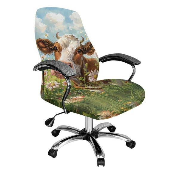 Whosucclay Cow Daisy Pattern Computer Office Chair Cover, Washable Office Chair Cover Thick High Back Chair Slipcover with Elastic Bottom Universal Desk Chair Seat Protector for Offices-S