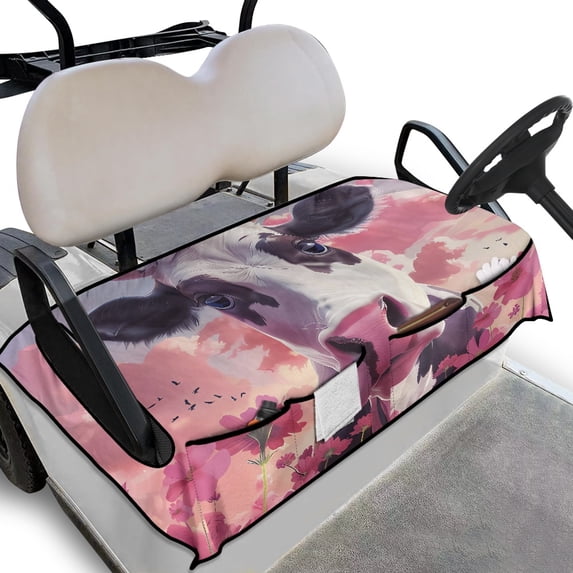 Whosucclay Cow Flowers Design Golf Cart Seat Protector, Anti-Slip Golf Cart Seat Cover Anti-Fade Thick Golf Cart Seat Cushion for More 2 Person Seats