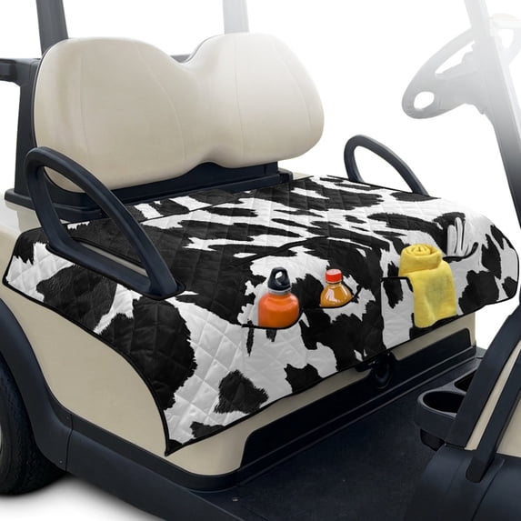 Whosucclay Cow-Patterned Golf Cart Seat Blanket, 4 Convenient Pockets Folding Golf Cart Seat Covers for Club Car 2 Person EZGO Yamaha Carts Portable