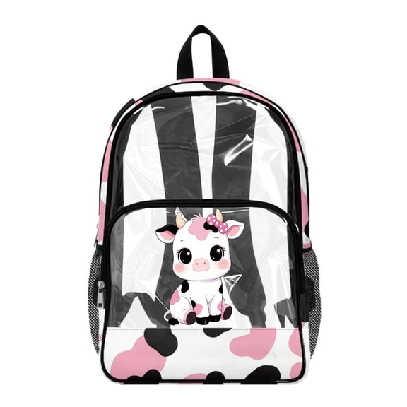 Whosucclay Cow Print Pattern Clear Backpack for Girls Boys, 17 Inch Large Capacity Bookbag Elementary Kindergarten with Lightweight Multi Pocket