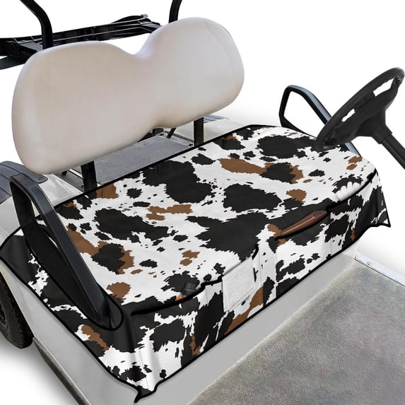 Whosucclay Cow Print Pattern Golf Cart Seat Cover, Breathable Anti-Slip 4 Front Storage Pockets Golf Cart Seat Protector for Club Car EZGO Yamaha, 52.36" x 32.28"