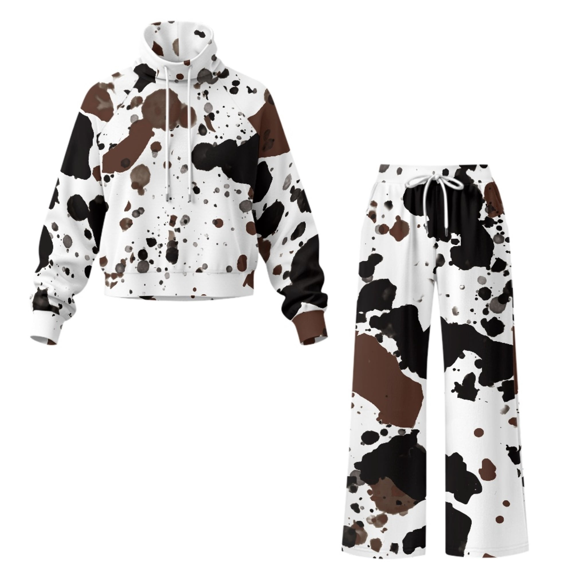 Whosucclay Cow Print Pattern Relaxed Fit Two Piece Lounge Sets, Double ...
