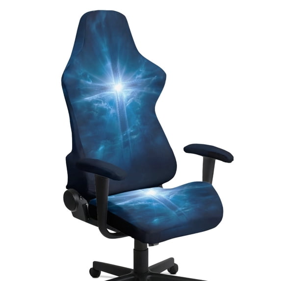 Whosucclay Cross Print Gaming Chair Slipcovers, Stretchable Office Chair Cover 4 Pcs Computer Desk Chairs Covers with Armrest Covers, Rotating Armchair Protector Cover