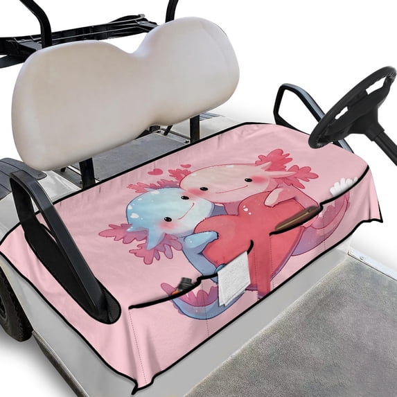 Whosucclay Cute Axolotls with Hearts Golf Cart Seat Protector, Soft Keeps Seat Cool and Clean Wear-Resistant Cover for Club Car Yamaha EZGO, 52.36 x 32.28 inch