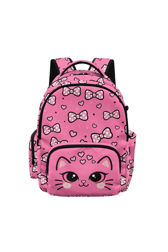 Cute Cartoon Cat Face with Heart Pattern 17 Inch Kids Backpack, Daypack, Large Capacity Adjustable Straps Bag for Kindergarten Elementary School