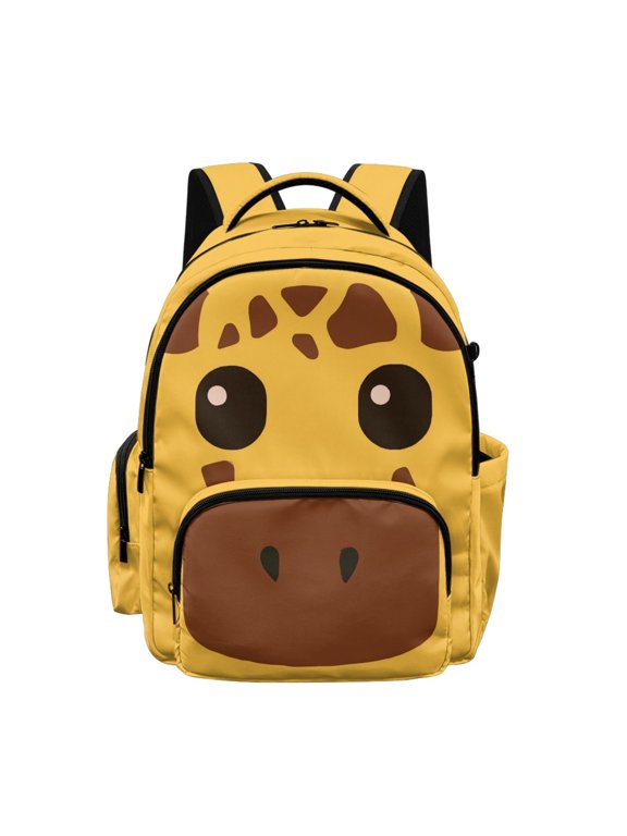 Cute Giraffe Face Adjustable Straps Satchel Kids Backpack Side Water Bottle Pockets Spacious Inner Space Travel Bags High School Bookbag for Boys Girls