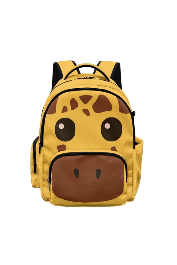 Cute Giraffe Face Adjustable Straps Satchel Kids Backpack Side Water Bottle Pockets Spacious Inner Space Travel Bags High School Bookbag for Boys Girls