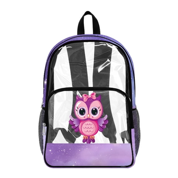 Whosucclay Cute Owl Bookbag with with Side Pockets Transparent Transparent School Bag, Large Capacity 17 Inch Daypack for Travel Work Gym