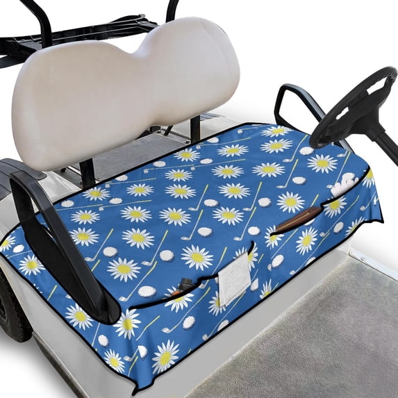 Whosucclay Daisy Golf Golf Cart Seat Towel Quilted Protective Cover, 4 Storage Pockets Breathable Anti-Slip Golf Cart Seat Protector for More 2 Person Seats