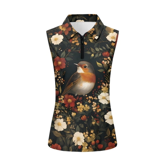 Whosucclay Daisy and Bird Design Ladies Golf Shirts Workout Tank Tops for Women, Anti Shrink V Neck for Fitness Sports Athletic