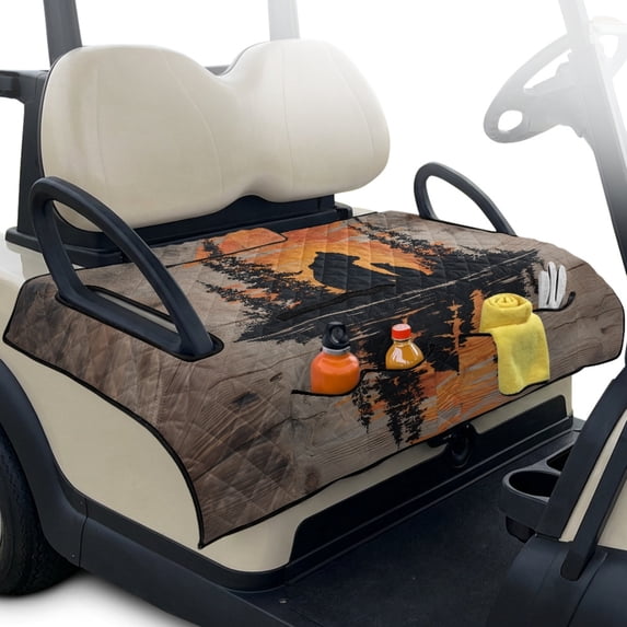 Whosucclay Deer Wood Grain Club Car Seat Covers, 51.18 x 30.3 inches 4 Storage Pockets Golf Cart Seat Blanket with Quick Dry