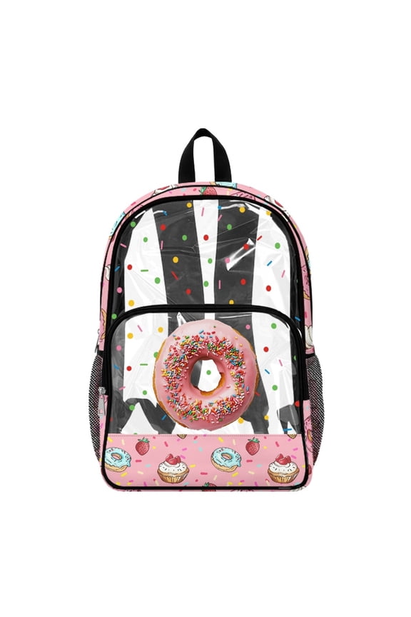Dessert 17 Inch Clear Backpack, Side Pockets See Through Bookbag, Large Capacity Adjustable Straps See Through Book Bag for Preschool Elementary