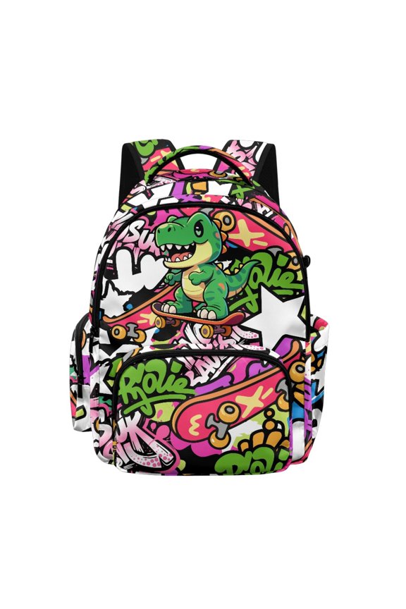 Dinosaur Neon Lightning Bolt Pattern 17 Inch Rucksack for Boys Girls, Lightweight Comfort Carry Kids Backpack for High School Elementary School