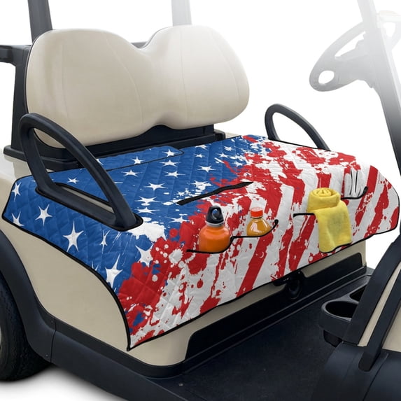 Whosucclay Distressed American Flag Foldable Golf Cart Seat Covers, 51.18 x 30.3 inches Non-Slip 4 Pockets Golf Cart Seat Towel with All-Weather Protection