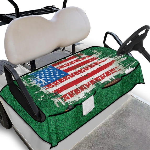 Whosucclay Distressed American Flag Golf Cart Seat Cover, Anti-Wear Breathable Protector for 2 Person Golf Cart Seat Anti-Fade Towel Blanket, 52.36"x 32.28"