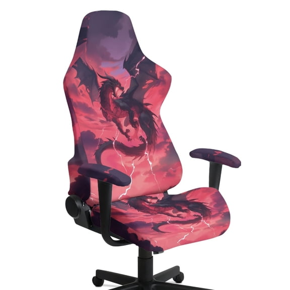 Whosucclay Dragon Print Gaming Chair Cover with Armrest Covers 4 Pcs Stretch Racing Computer Chair Slipcover Set Rotating Desk Chairs Protector Cover for Pets