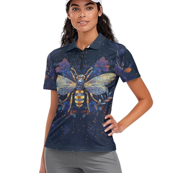 Whosucclay Dragonfly Pattern Tennis Short Sleeved Shirt for Golf Exercise, Collared Polyester Polo Shirts Lightweight Fashion Women Short Sleeve Golf Shirts Size Large