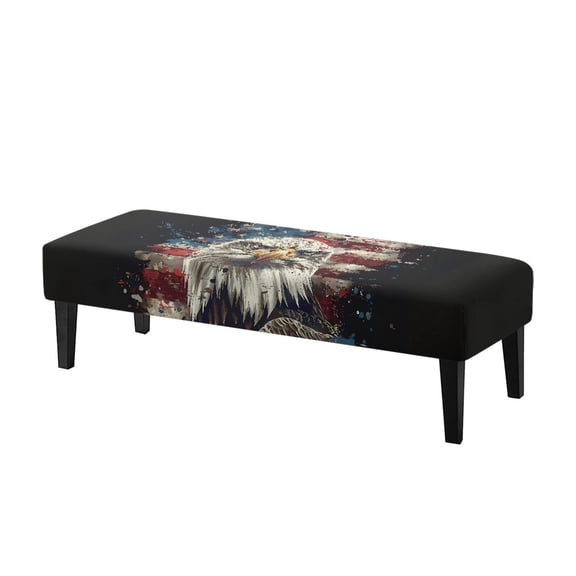 Whosucclay Eagle American Flag Print Stretch Rectangle Dining Bench Cover Anti-Dust Removable Bench Slipcover 4th of July Machine Washable Seat Cushion Protector for Bedroom, Kitchen, Hotel, Banquet
