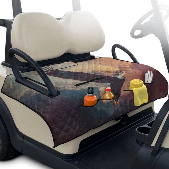 Whosucclay Eagle Forest Club Car Seat Covers 4 Convenient Pockets Golf Cart Seat Blanket Cover, Foldable Design for 2 Person Carts EZGO