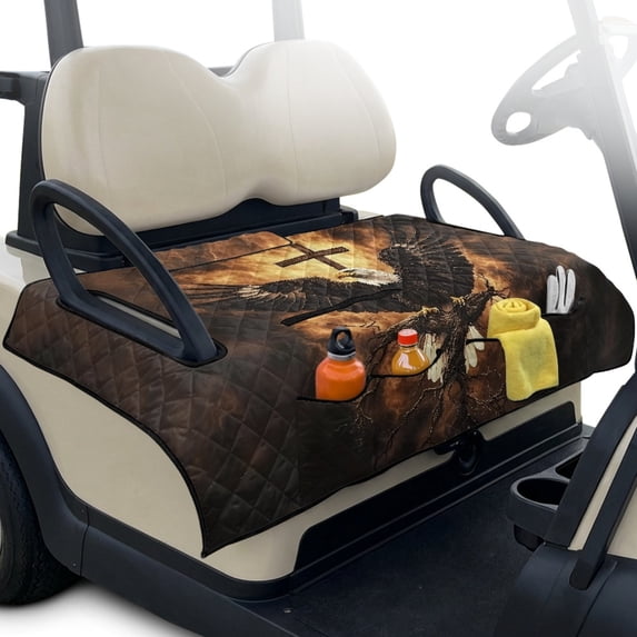 Whosucclay Eagle Pattern Design Folding Golf Cart Seat Covers, Lightweight Reusable Quilted for Yamaha Club Car Front Seat 4 Convenient Pockets