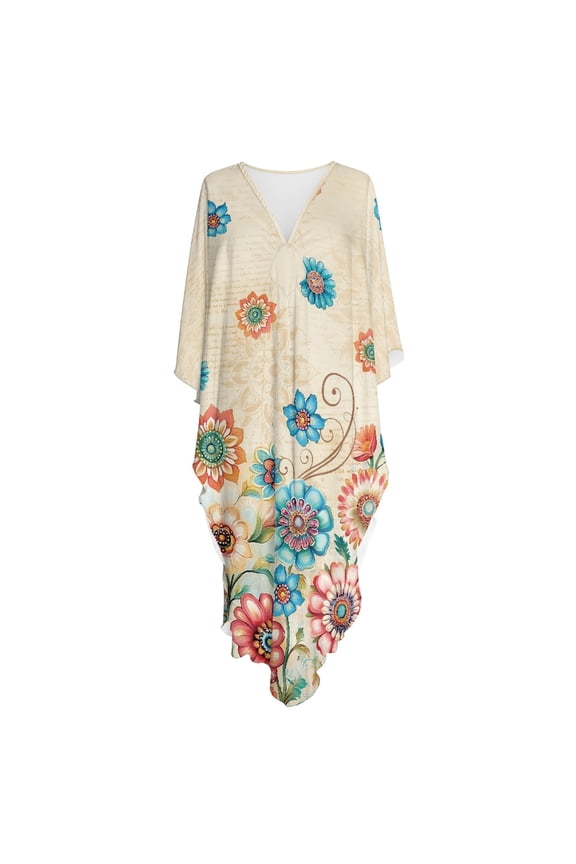 European Rustic Floral , Caftan Beach Dress for Women Skin-Friendly Moo Moo Dress Plus Size Moroccan Maxi Length Long Beach Cover Up Dress for Vacation