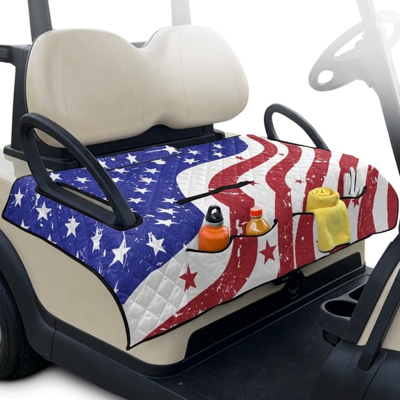 Whosucclay Faded Flag Stripes Golf Cart Seat Cover 4 Convenient Pockets Golf Cart Seat Covers, Breathable Soft for 2 Person Carts Club Car EZGO